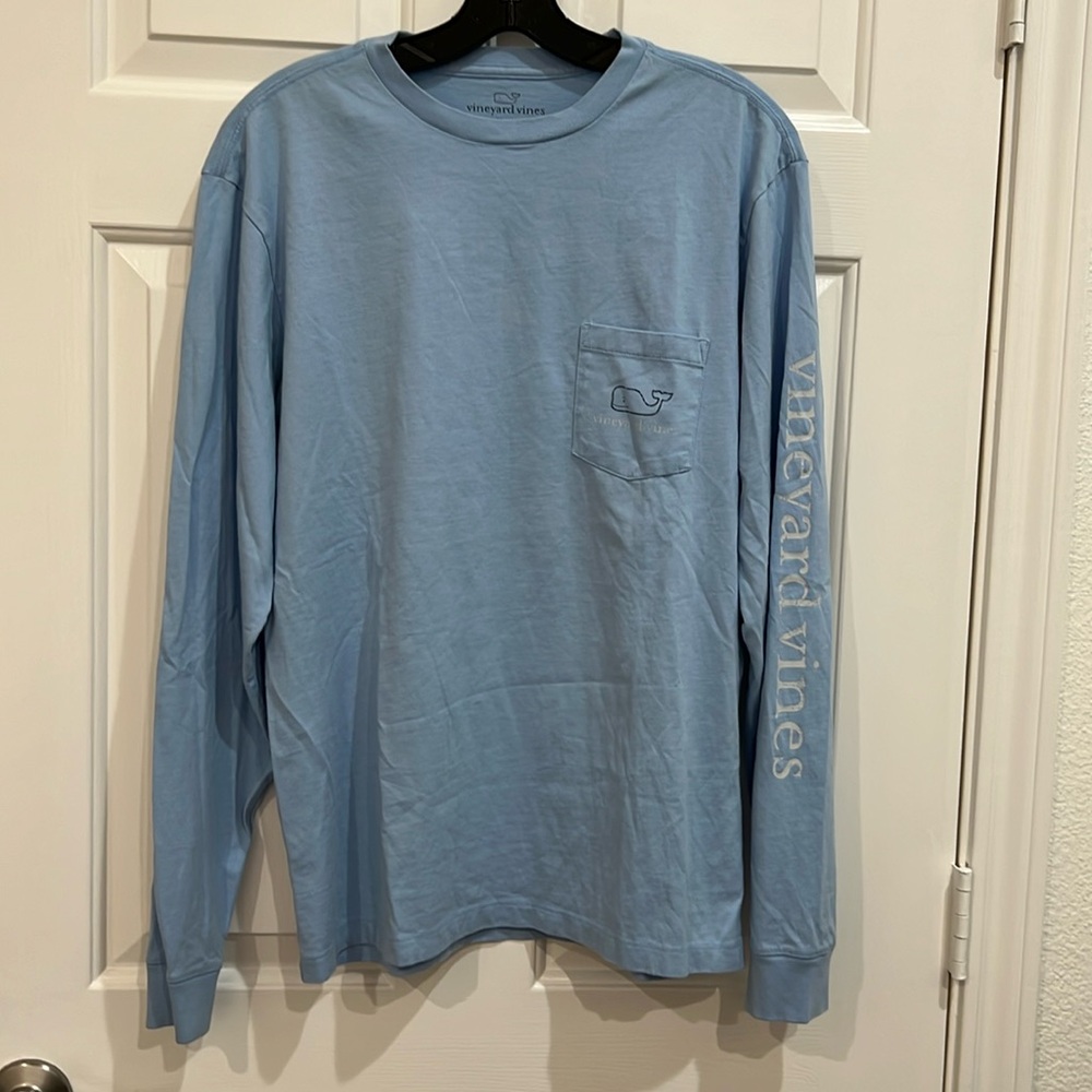 Vineyard Vines Classic Whale Logo Long Sleeve Tee Baby Blue Size S